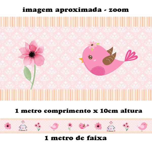 Imagem de Faixa Decorativa Flor e Passarinho Infantil quarto Bebê  Adesivo de Parede