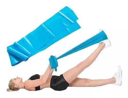 Imagem de Faixa Elástica Flexível Pilates Yoga Ortopedia Físico Azul Grande 1,50m Band 1,50m Para Exercícios Atividade Física