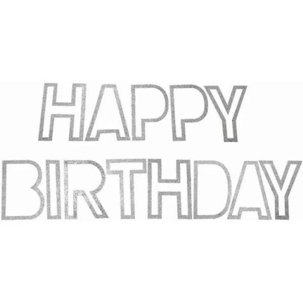 Faixa Happy BIrthday Prata com Glitter - Zeppe Imagem de Faixa Happy BIrthday Prata com Glitter