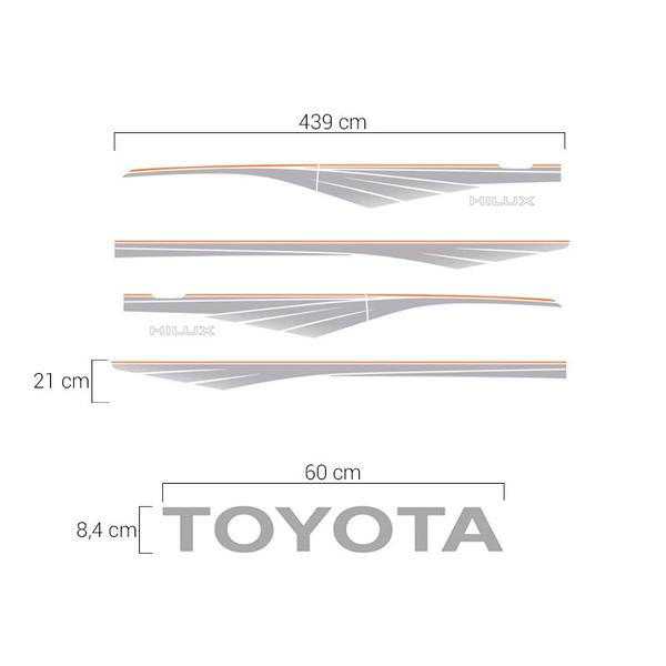 Imagem de Faixa Lateral Hilux 1992 Até 2004 Cs + Adesivo Toyota Prata