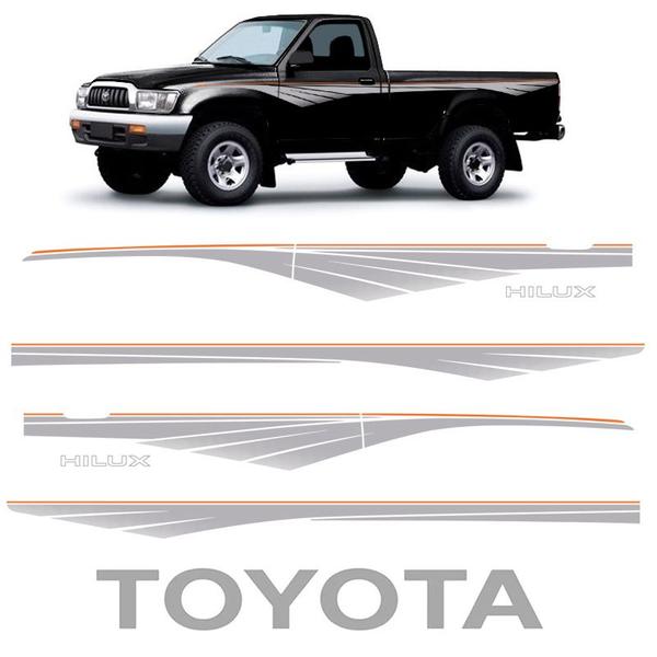 Imagem de Faixa Lateral Hilux 1992 Até 2004 Cs + Adesivo Toyota Prata