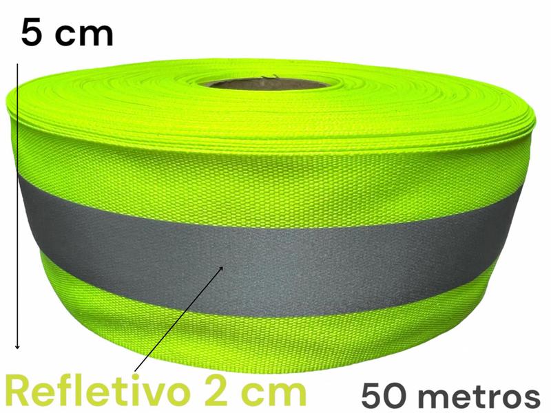 Imagem de Faixa Refletiva Uniforme Gorgurão Verde Fluorescente -50mts