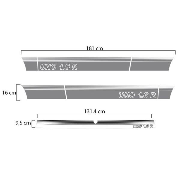 Imagem de Faixa Uno 1.6 R Adesivo Lateral E Traseiro Modelo Original
