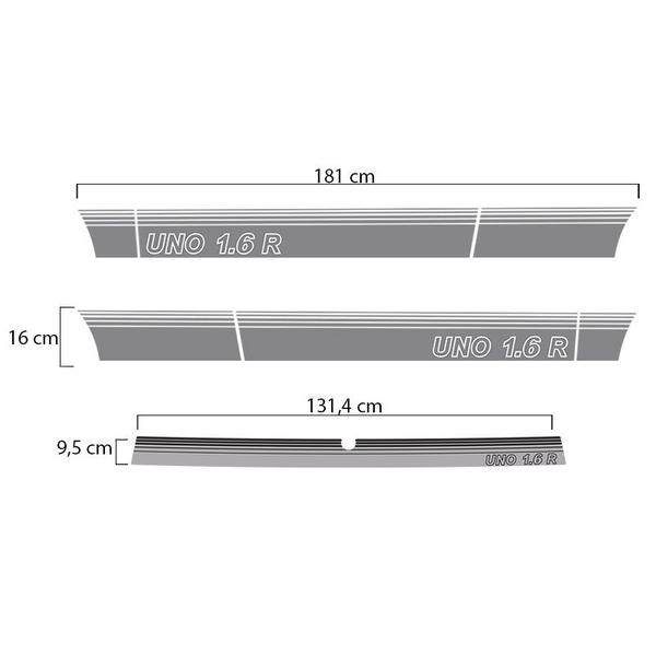 Imagem de Faixas Fiat Uno 1.6 R 1990 Adesivo Lateral/Traseiro Cinza
