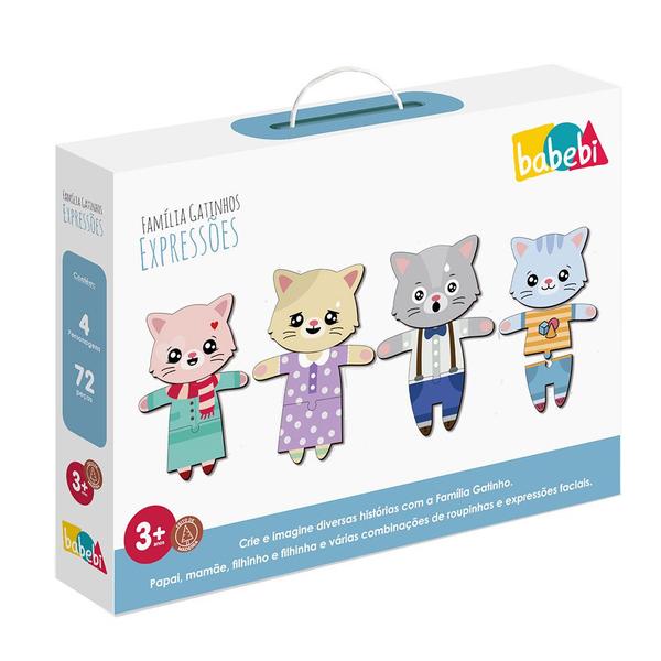 Imagem de Família Gatinhos Expressões Brinquedo Infantil em Madeira