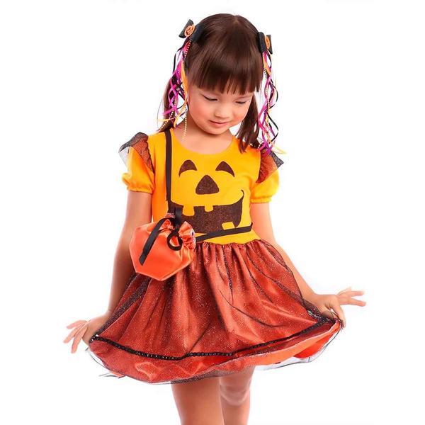 Imagem de Fantasia Abóbora Glitter Infantil Feminino c/Bolsa Halloween