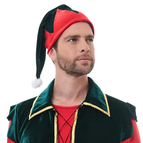 Imagem de Fantasia Adulto Duende Natal com Gorro Natalino Verde Vermelho