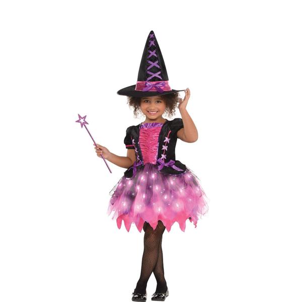 Imagem de Fantasia Amscan Light-Up Sparkle Witch Girls 3-4T com vestido