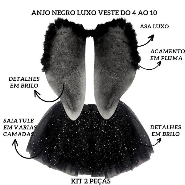 Imagem de Fantasia Anjo Negro Infantil Luxo Halloween Kids Lançamento