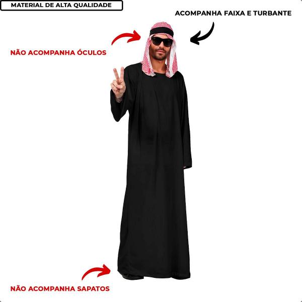 Imagem de Fantasia Arabe Masculina Tunica Branca de Sheik Mulcumano com Tunica Xadrez Vermelha pra Adulto