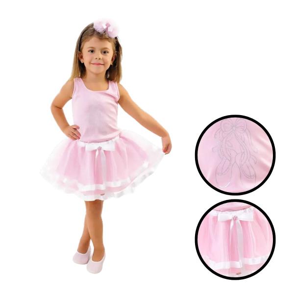 Imagem de Fantasia Bailarina Rosa Infantil Luxo com Tiara