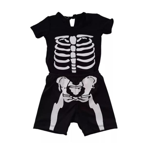 Imagem de Fantasia Bebê Halloween Esqueleto Body E Shorts M ao GG Mesversário halloween