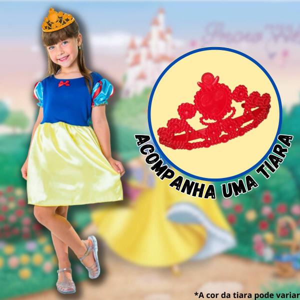 Imagem de Fantasia Branca De Neve Infantil Tiara Princesa Completa Com Acessório Para Meninas Toymaster