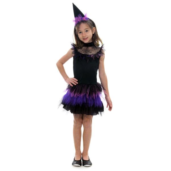 Imagem de Fantasia Bruxa Aranha Vestido Infantil com Chapéu - Halloween