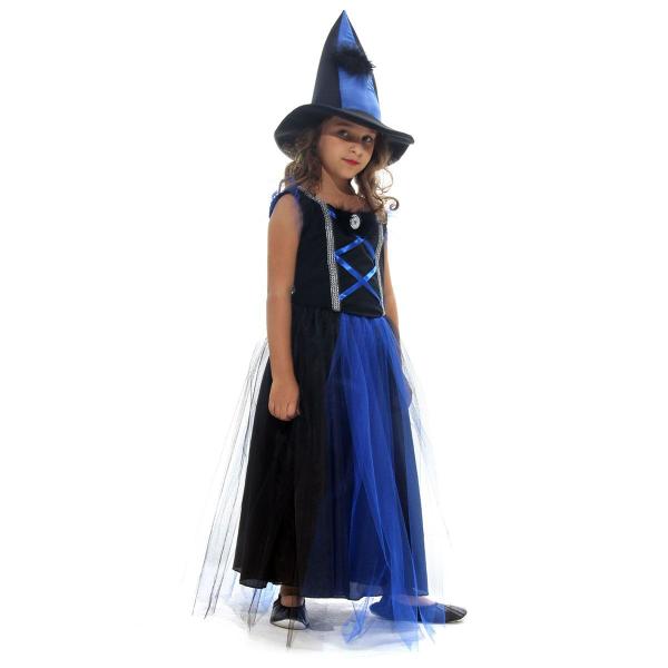 Imagem de Fantasia Bruxa Azul Luxo Vestido Longo Infantil com Chapéu - Halloween