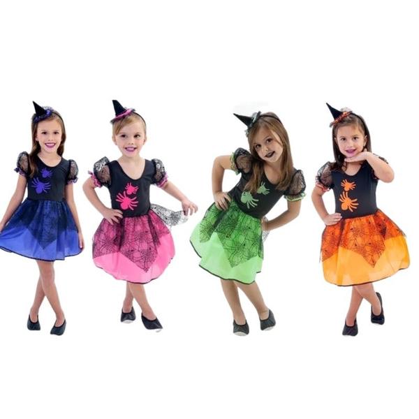 Imagem de Fantasia Bruxa Bruxinha Aranha Infantil Festas Halloween + Tiara Chapéu