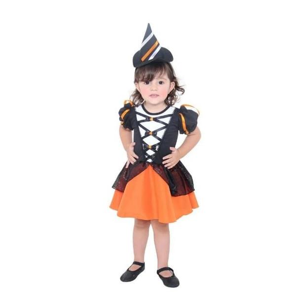 Imagem de Fantasia Bruxa Encanto Laranja Vestido Bebê com Chapéu - Halloween