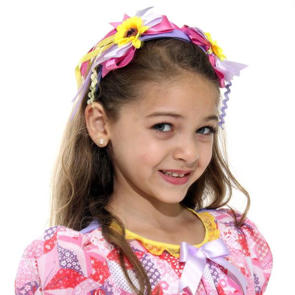 Fantasia Caipira Vestido Chiquinha Lilás com Tiara Infantil - Festa Junina - Sulamericana Imagem de Fantasia Caipira Vestido Chiquinha Lilás com Tiara Infantil - Festa Junina