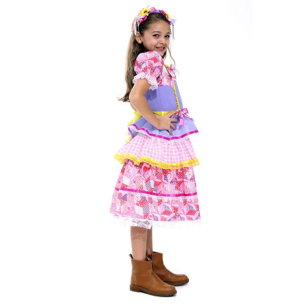Fantasia Caipira Vestido Chiquinha Lilás com Tiara Infantil - Festa Junina - Sulamericana Imagem de Fantasia Caipira Vestido Chiquinha Lilás com Tiara Infantil - Festa Junina