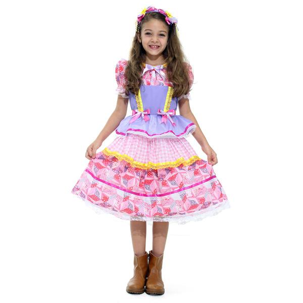 Fantasia Caipira Vestido Chiquinha Lilás com Tiara Infantil - Festa Junina - Sulamericana Imagem de Fantasia Caipira Vestido Chiquinha Lilás com Tiara Infantil - Festa Junina