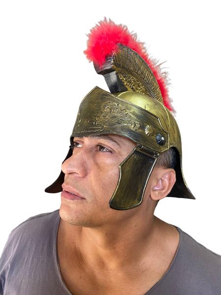 Imagem de Fantasia Capacete Soldado Romano Gladiador c/ pluma dourado