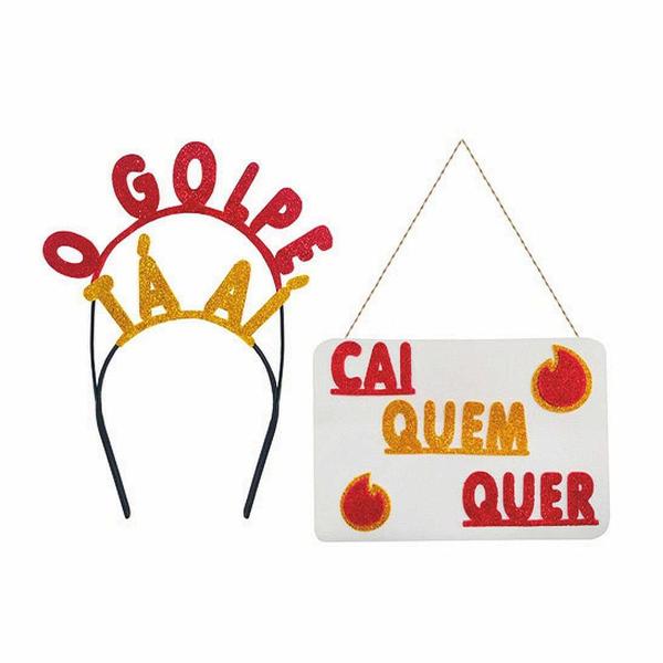 Imagem de Fantasia Carnaval Adulta Casal Kit Tiara e Plaquinha Divertida Com Frases