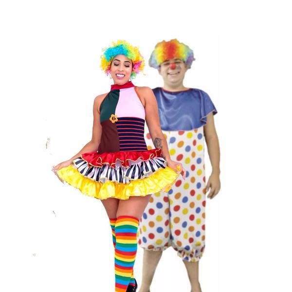 Imagem de Fantasia Casal Palhaços Traje Adulto Palhaça e Palhaço de Festa Tema Circo Bloquinho Carnaval Dia das Crianças Halloween