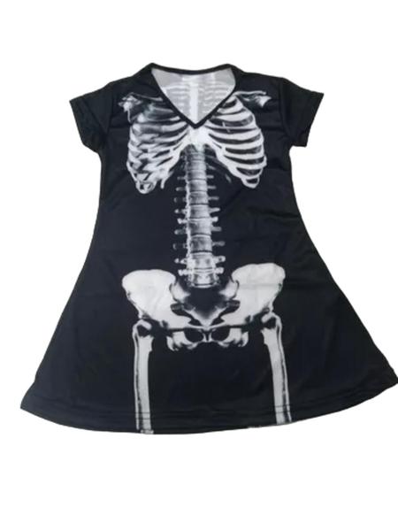 Imagem de Fantasia Caveira Esqueleto Vestido Infantil Halloween Menina FANT125 RCH