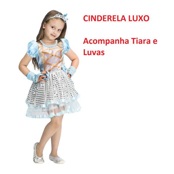 Imagem de Fantasia Cinderela Super Luxo com Coroa e Luvas Vestido Azul Menina Linda