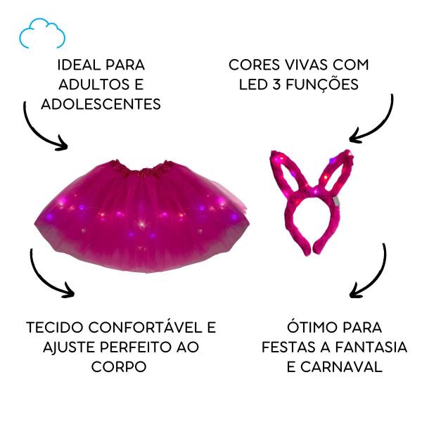 Imagem de Fantasia coelhinha carnaval KIT completo saia tiara com LED brilhante festa