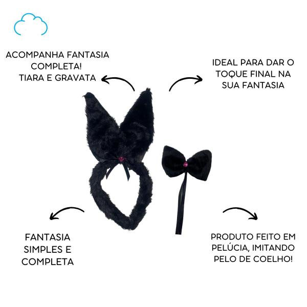 Imagem de Fantasia coelhinha halloween kit orelha e gravata adulto infantil cosplay - 2 peças