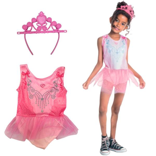 Imagem de Fantasia Com Tiarinha Rosa De Bailarina Para Menina Infantil Traje Feminino Para Crianças Toymaster