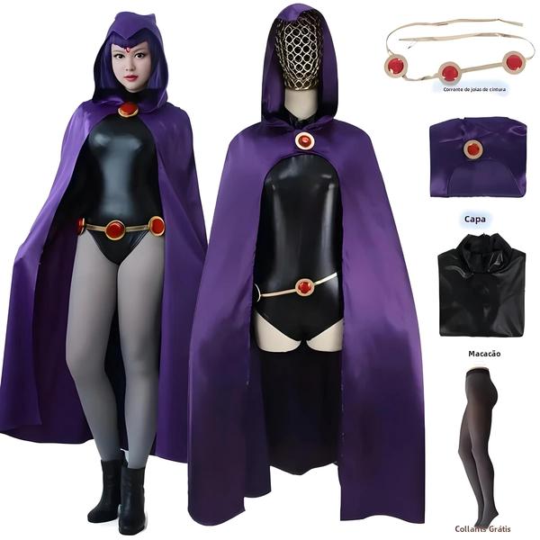 Imagem de Fantasia Cosplay Raven Teen Titans - Capa Roxa com Capuz e Body