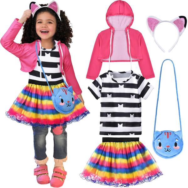 Imagem de Fantasia de Gatinha com Vestido Tutu Arco-Íris para Boneca - Latocos Girls