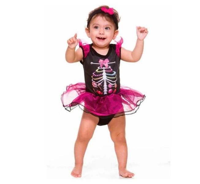 Fantasia De Halloween Baby Menina Esqueleto Caveira - Fantasias Super Imagem de Fantasia De Halloween Baby Menina Esqueleto Caveira