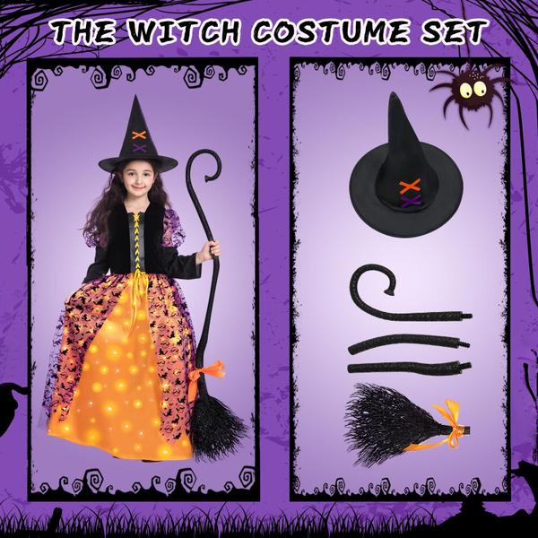 Imagem de Fantasia de Halloween Poshetion Witch Dress com chapéu e vassoura