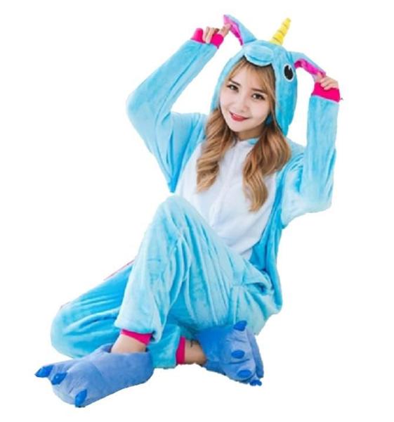 Imagem de Fantasia De Unicornio Macacão Infantil Kingurumi Azul e Branco Unissex