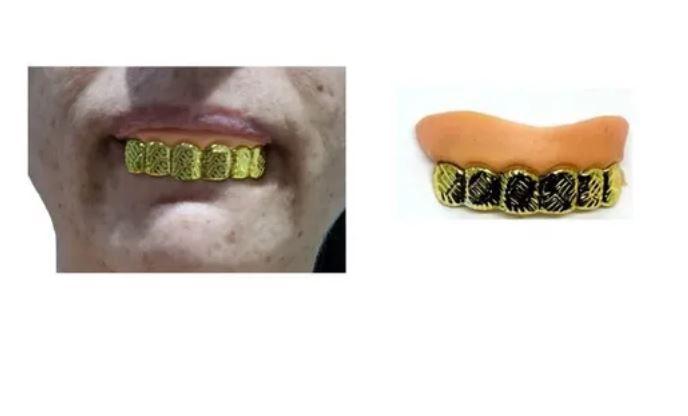 Imagem de Fantasia Dentes Falsos Estilo Rapper Dourado c/ gengiva