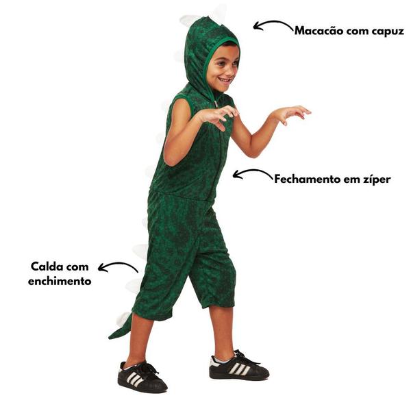 Imagem de Fantasia Dinossauro Dinozzila Infantil Macacão Curto Capuz