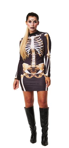 Imagem de Fantasia Esqueleta Adulta Vestido Halloween Caveira Feminino