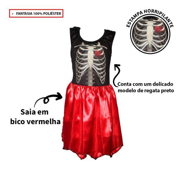 Imagem de Fantasia Esqueleto Infantil Vestido Com Mascara e Luva