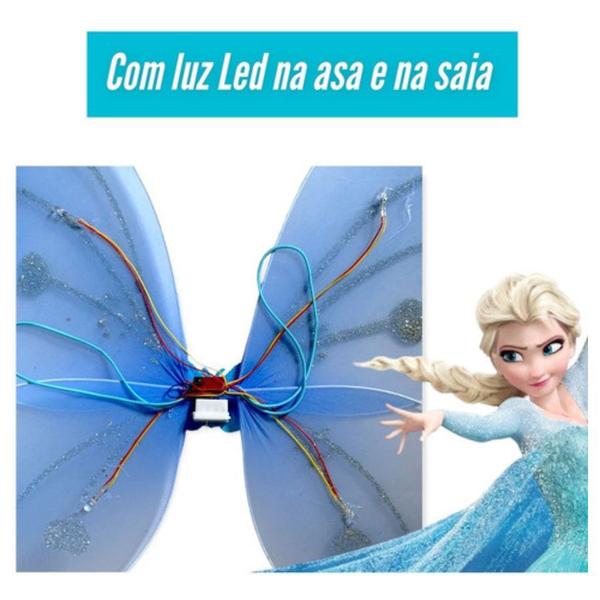 Imagem de Fantasia Fada Infantil Frozen Asa Saia Princesa Led Pisca Colorida