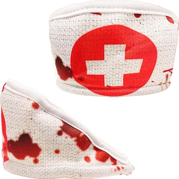 Imagem de Fantasia Feminina Halloween Adulta Enfermeira Medica Zumbi Vestido Curto Sangue e Tiara