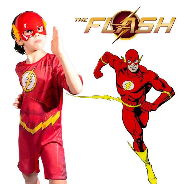 Imagem de Fantasia Flash Infantil Roupa Super Herói de Criança Curta Com Máscara