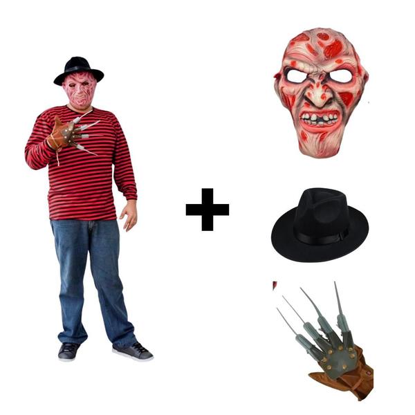 Imagem de Fantasia Freddy Krueger Kit Completo  Adulto Masculino Cosplay Halloween Filme Hora Do Pesadelo Terror Festa