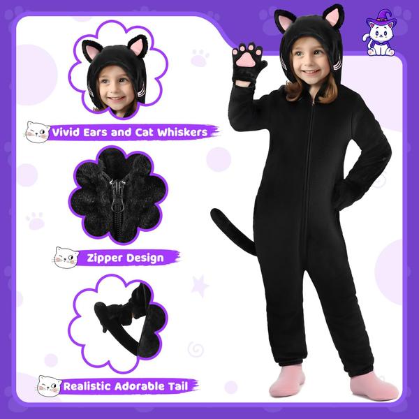 Imagem de Fantasia GIFTINBOX Cat Noir para meninas de 5 a 11 anos com capuz e chá