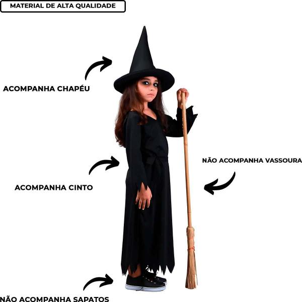 Fantasia Halloween Bruxa Infantil Preta Com Chapéu e Cinto P 2 - 4 - Sulamericana Imagem de Fantasia Halloween Bruxa Infantil Preta Com Chapéu e Cinto P 2 - 4