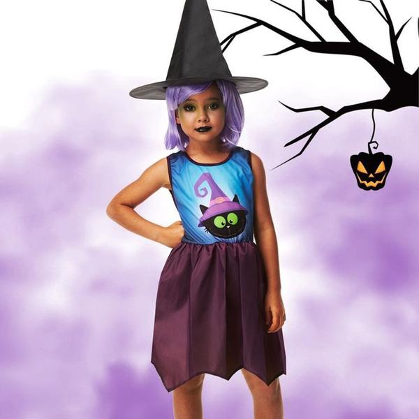 Imagem de Fantasia Halloween Bruxinha Infantil Vestido Bruxa Felicia