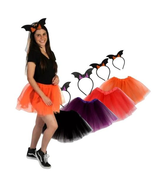 Imagem de Fantasia Halloween Feminina Morcega Saia Tiara Asa Varinha 2759581793