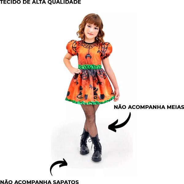 Imagem de Fantasia Halloween Infantil pra Menina Vestido de Bruxa Com Aranhas de Luxo